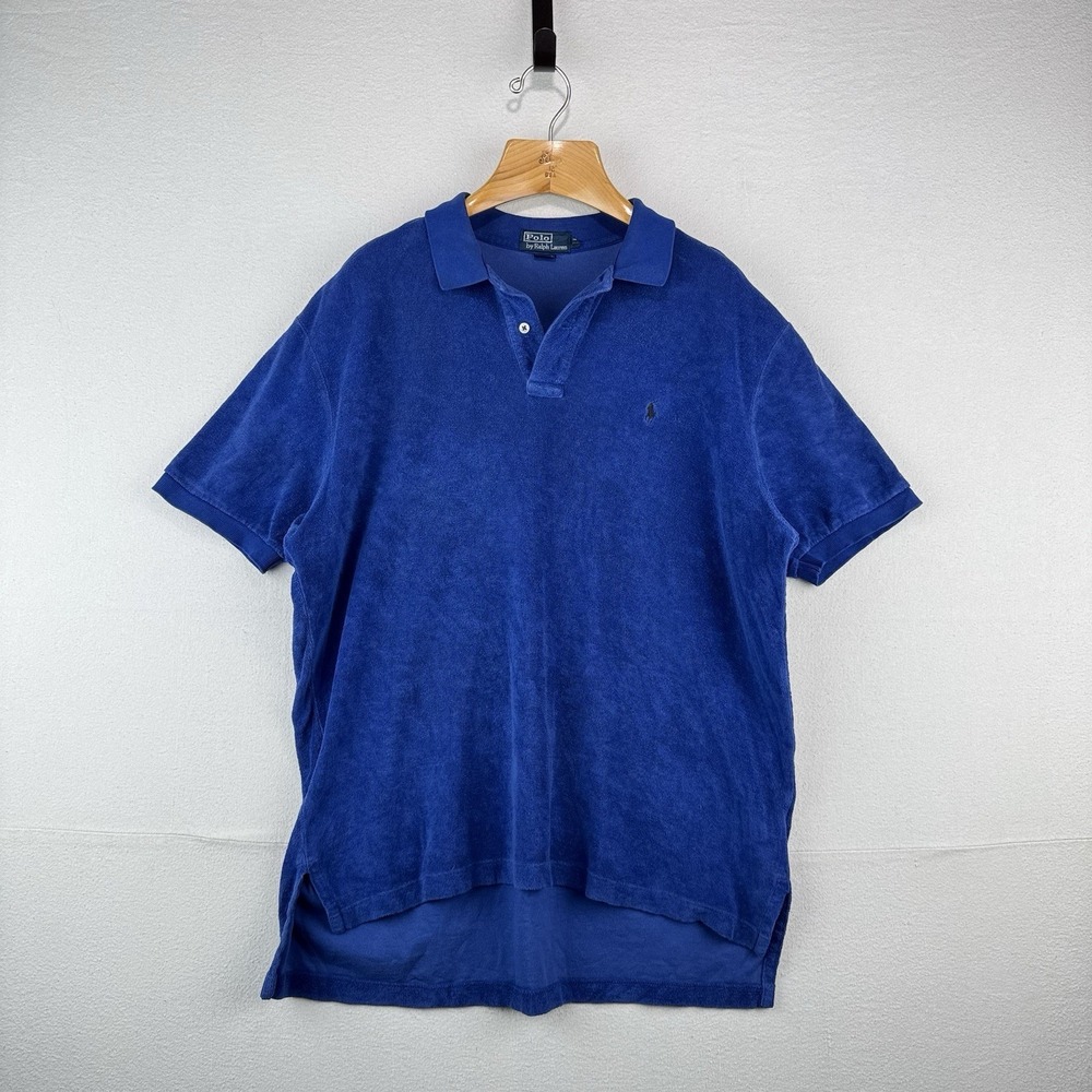 90's Vtg Polo Ralph Lauren Terry Cloth Shirt Mens XL Blue Pool Resort Cabana